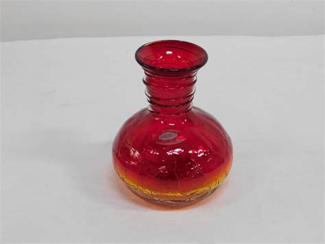 Lot Hand Crafted Blenko Amberina Crackle Glass Vase