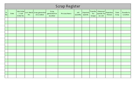Scrap Register Format Samples Word Document Download