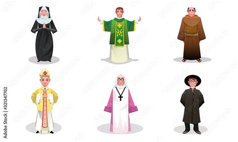set of catholic priests monks and nuns people vector illustration stock vector adobe stock