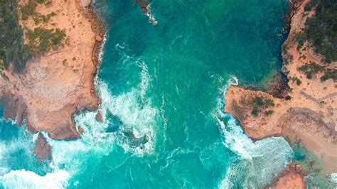 Aerial View Of Ocean Waves Beach Sand Trees Island Hd Ocean Wallpapers