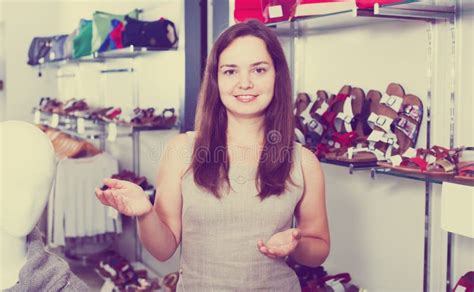 Female Seller In Shoes Shop Stock Image Image Of Consumer Footgear 94256689