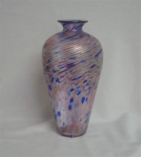 Spectacular Large Mottled Art Glass Pink Blue Spiral Vase Robert Held Canada Glass Art Glass Art
