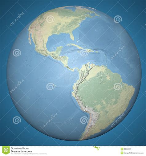 World Earth Globe Central America Physical Relief Map Stock