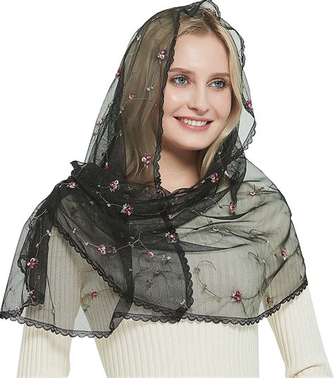 Orthodox Veil Head Covering With Embroidered Flowers Catholic Chapel