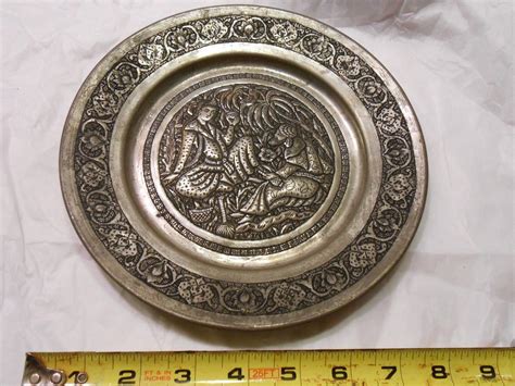 Antique Persian Qajar Isfahan Hand Engraved Tinned Copper Wall Plate