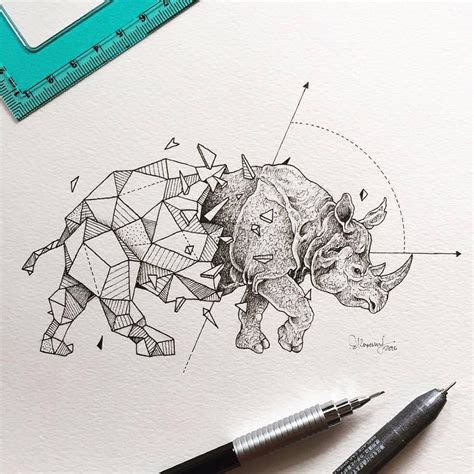 Bellos Y Complejos Dibujos De Animales Fusionados Con Formas