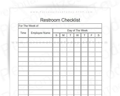 Buy Weekly Bathroom Cleaning Chart With Employee Names Column Online In India Etsy