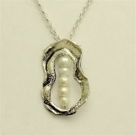 Sterling Silver Necklace Pod Necklace Five Pearls In A Etsy