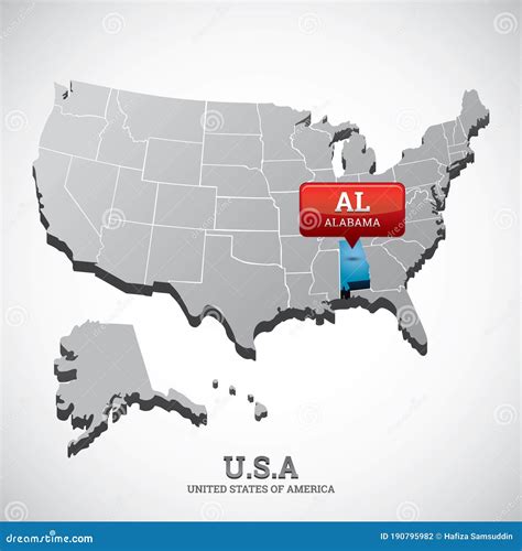 Alabama State On The Map Of Usa Vector Illustration Decorative Design