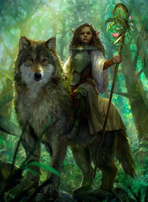 Giant Wolf With Forest Princess By Vargasni Fantasy Creatures