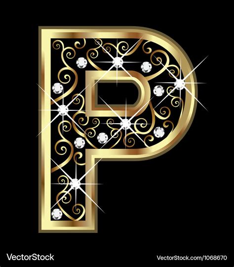 P Gold Letter With Swirly Ornaments Royalty Free Vector