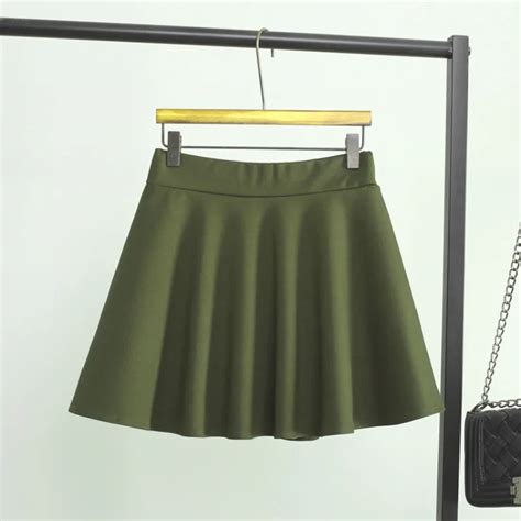 2016 Women Pleated Army Green Skirts New Fashion All Match Solid Elastic Waist Skirts Saias