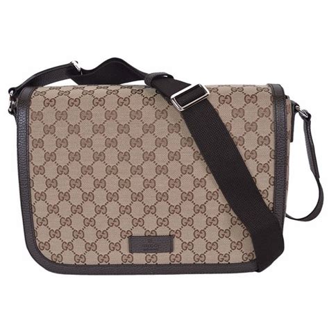 Shop Gucci Womens Brown Canvas Leather Large Messenger Bag 449171 9886