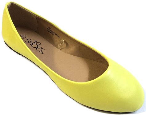 Shoes 18 Womens Classic Round Toe Ballerina Ballet Flat Shoes 8600 Yellow Pu 5