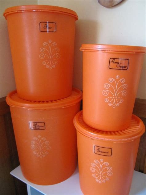 Vintage S Orange Tupperware Canister Set Four Food Storage