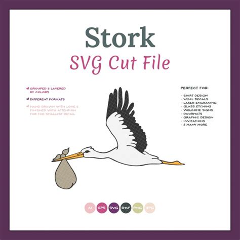 Stork Svg Cut File New Born Svg Baby Announcement Masterbundles