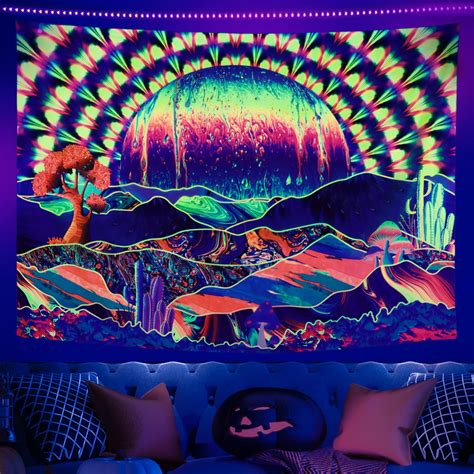 Blacklight And Uv Reactive Tapestry Planet And Mountains
