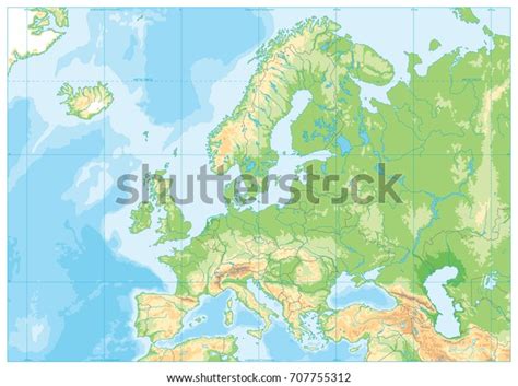 Europe Physical Map No Text Detailed Stock Vector Royalty Free 707755312