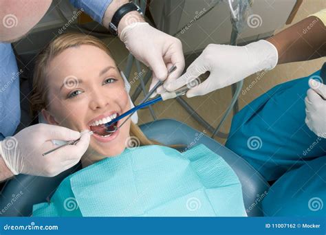 Young Woman With Open Mouth During Dental Checkup Stock Photo Image