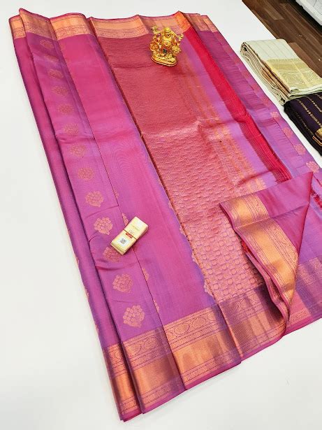 New Design Pure Soft Silk Saree Lotus Color W Blouse Kanchipuram