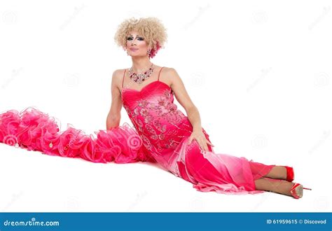 Drag Queen In Pink Evening Dress Lying On Floor Stock Image Image Of