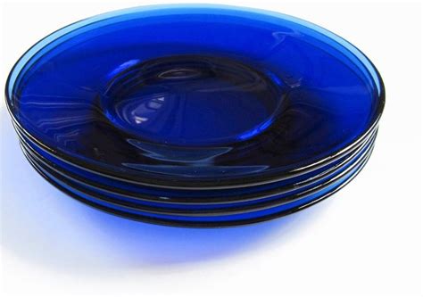 Vintage Cobalt Blue Glass Plates Salad Dessert 8 Plate Etsy Glass Plates Blue Glass Glass