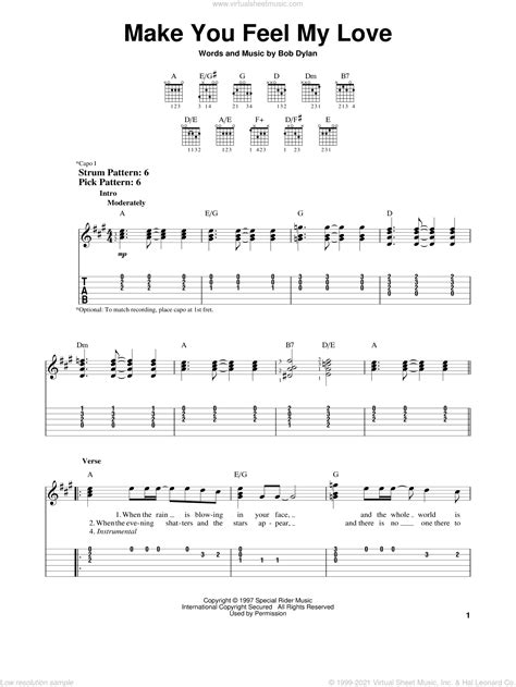 Adele Make You Feel My Love Sheet Music For Guitar Solo Easy Tablature