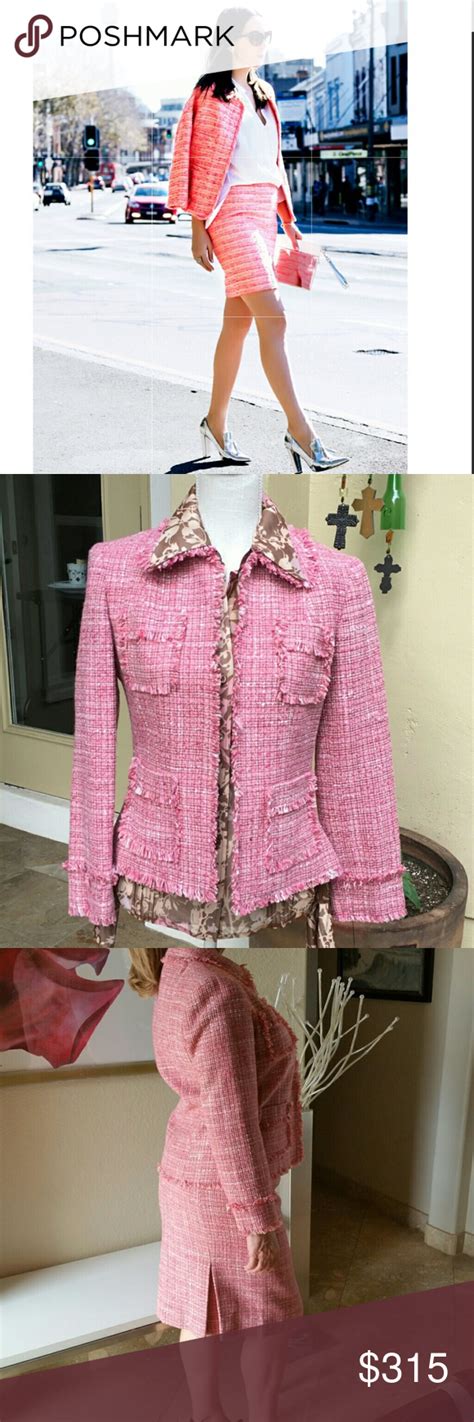 Etcetera 60s Jackie O Style Fabulous Pink Tweed Skirt Suit 👛 Pink Tweed Skirt Pink Tweed