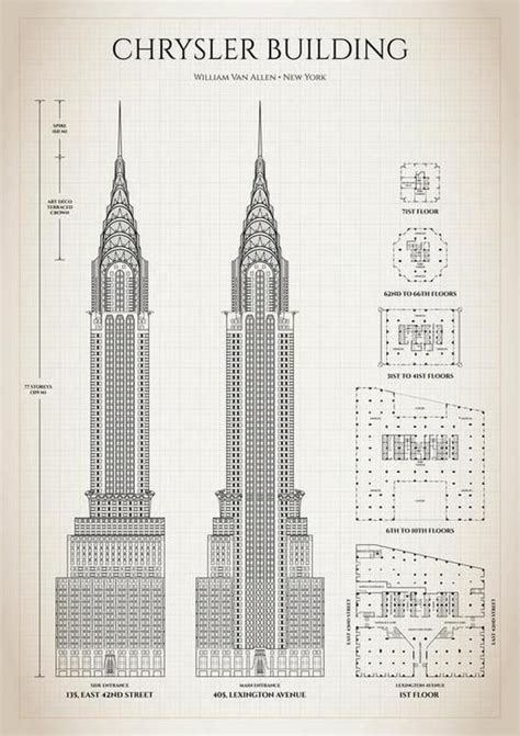 The Chrysler Building Is Shown In Blueprint