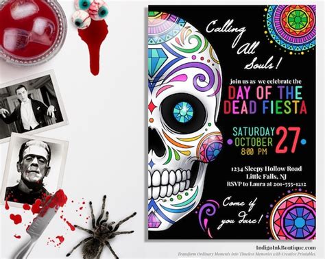 Sugar Skulls Halloween Invitation Digital Download Day Of The Dead