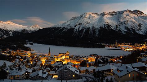 Download Wallpaper 1600x900 Mountain Winter Village Snow Light