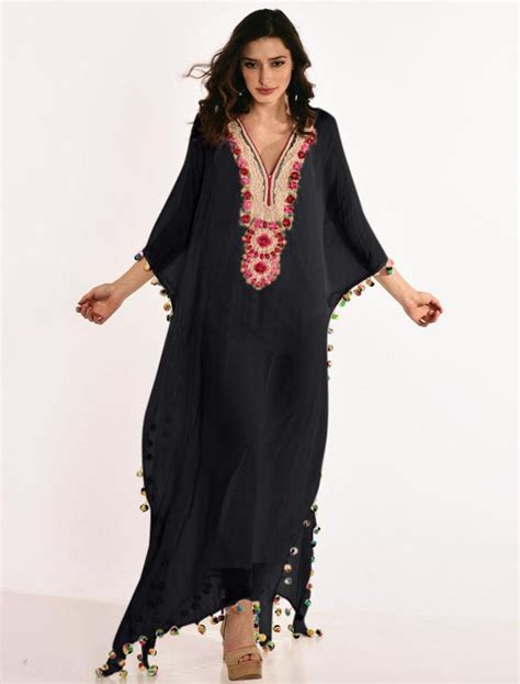 Black Moroccan Kaftan Kaftan Dress Embroidered Kaftan Plus Etsy In