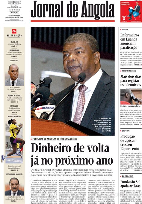 Jornal de Angola dez Jornais e Revistas SAPO pt Última hora e notícias de hoje