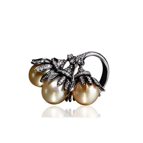 Ct White Gold South Sea Golden Pearls Ring Annoushka Uk White