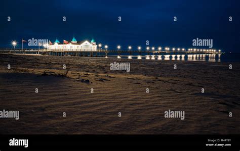 The Historic Pier Of Ahlbeck On The Sunny Island Of Usedom Recorded In The Evening With A Long