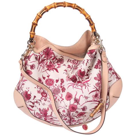 Gucci Canvas Floral Peggy Bamboo Top Handle Hobo Pink At 1stdibs