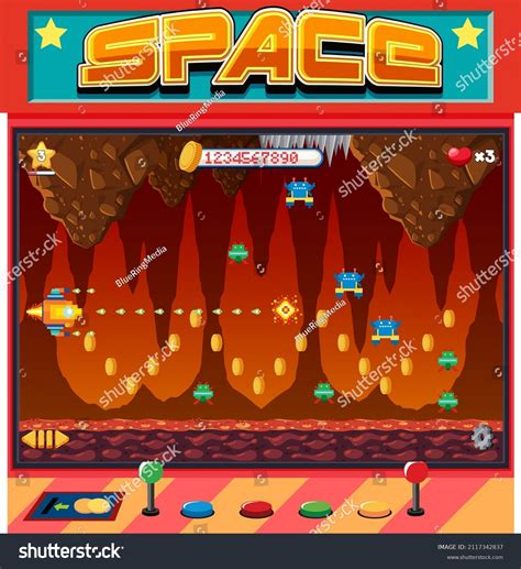 Retro Pixel Space Game Interface Illustration Stock Vector Royalty