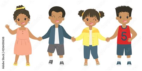 Happy African American Boys And Girls Holding Hands With Different