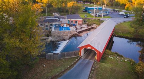 Covered Bridge Over New England Stream Stock Photo Image Of Fall