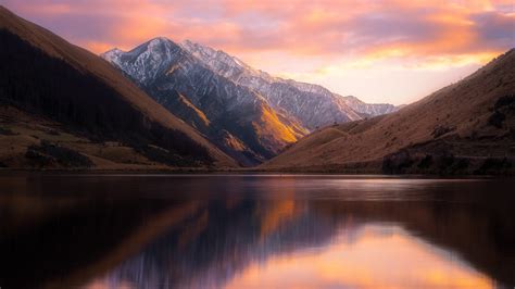 Lake Kirkpatrick New Zealand Mountains Lake Sunset Nature Landscape