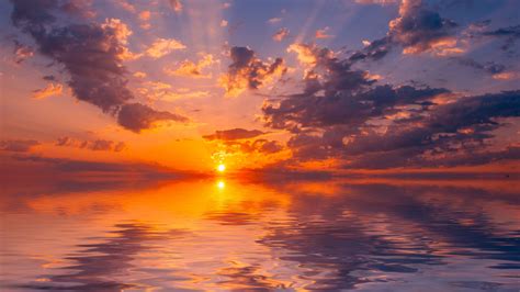Wallpaper Id 17003 Sea Sunset Horizon Sun Reflection Clouds 4k Free Download