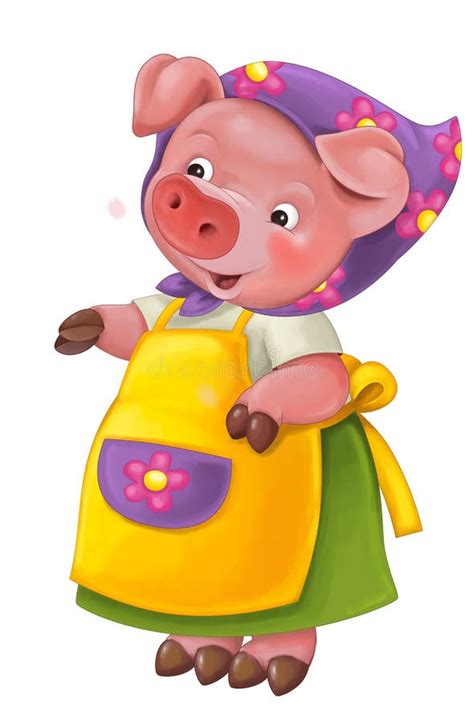 Cartoon Young Happy And Funny Mother Pig Isolated Background Stock
