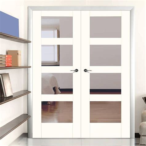white primed shaker door pair with clear safety glass internal folding doors white internal