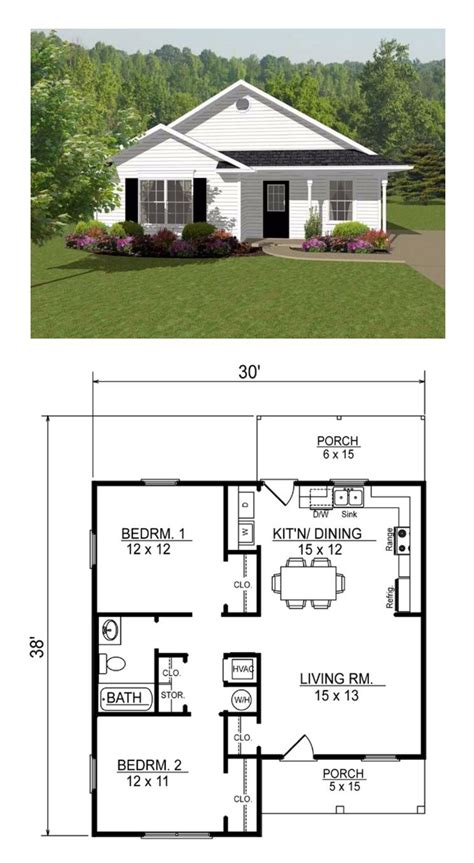 Open Concept Two Bedroom Small House Plan [other Examples At This Link] Tiny House Floor