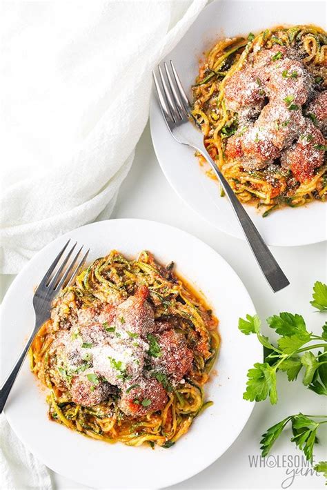 Keto Zucchini Spaghetti Recipe With Meatballs Wholesome Yum Zucchini Spaghetti Recipe