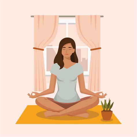 Amazing Cartoon Girl In Yoga Lotus Practices Meditation Practice Of Yoga Vector Illustration