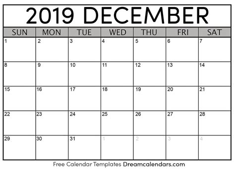 Portrait) on one page in easy to print pdf format. December Calendar 2019 Printable