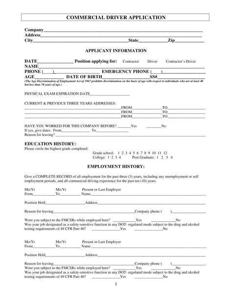 Truck Driver Application Form Template