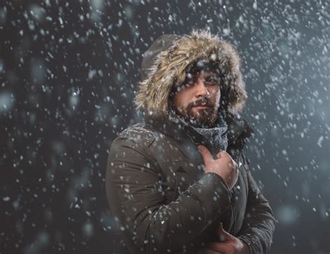 Free Photo Handsome Man In Snow Storm