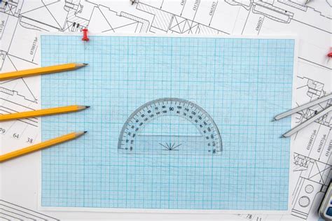 Technical Drawing Graph Paper And Tools Engineer Office Team Working